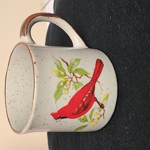 Vintage Speckled Mug with Cardinal Bird